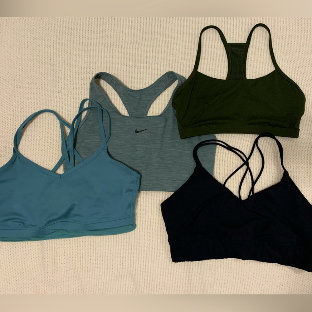 4 sports bras: nike, fabletics, all in motion, joy lab
